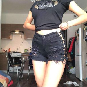 High Waist Ripped Jeans Short