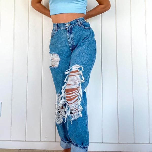 Ripped Jeans Spring And Summer Ripped Thin Ladies Jeans Trousers - Image 2