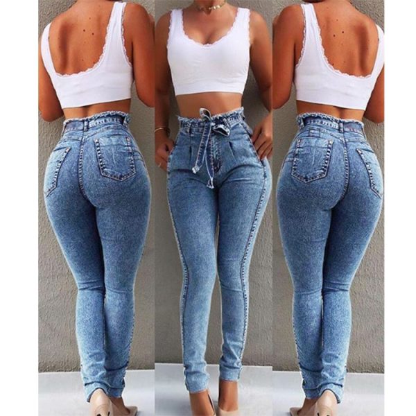 High Waist Jeans Women Streetwear Bandage Denim Plus Size Jeans Femme Pencil Pants Skinny Jeans - Image 4