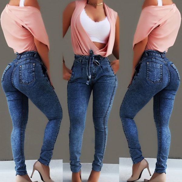 High Waist Jeans Women Streetwear Bandage Denim Plus Size Jeans Femme Pencil Pants Skinny Jeans - Image 5