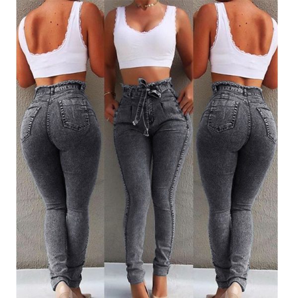 High Waist Jeans Women Streetwear Bandage Denim Plus Size Jeans Femme Pencil Pants Skinny Jeans - Image 3