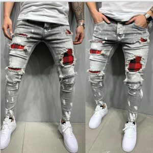 High Quality Men's Jeans Lacquer Shattered and Broken Fashion New Jeans